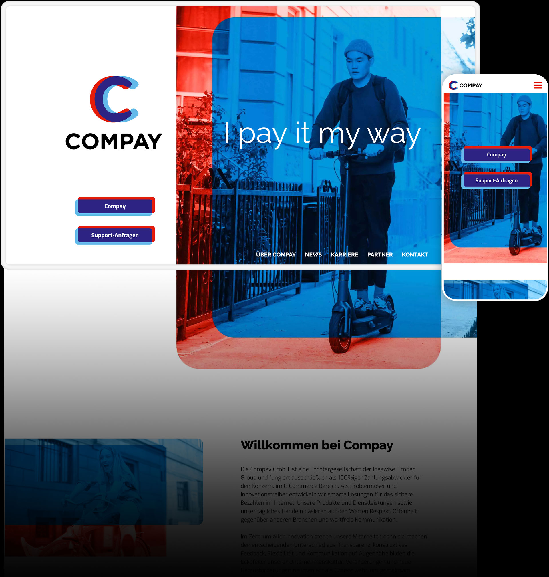 Startseite der Compay-Website auf Desktop und Smartphone